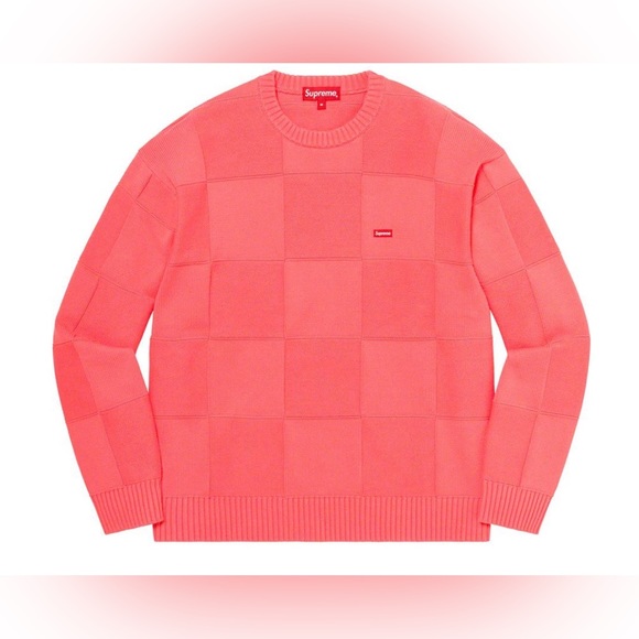 SUPREME Tonal Checkerboard Small Box Sweater Coral Sz Large - Picture 7 of 8